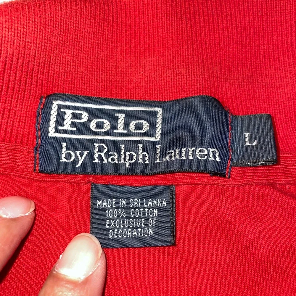 Polo Ralph Lauren Mens Red Long Sleeve Polo Shirt Green Pony Logo Size L